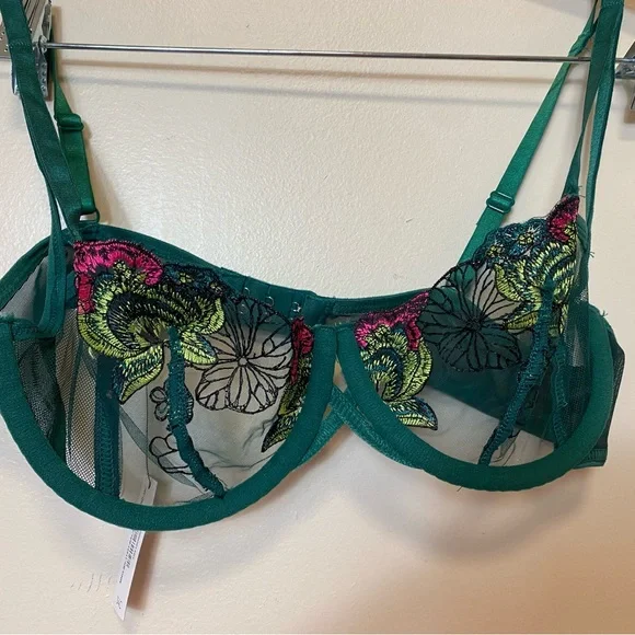 Adore Me Alyshia Demi Green Floral Sheer Bra. Size 34C NWT - Picture 5 of 10